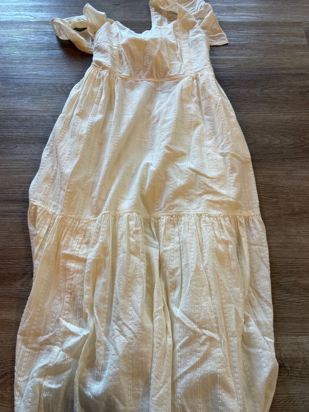 Madewell Ruffle Strap Tiered Midi Dress Textural Stripe Square Neck Ivory Large - Picture 6 of 8